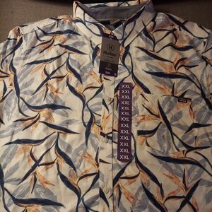 Hurley Light Blue & Navy Tropical Leaf Short Sleeve Shirt